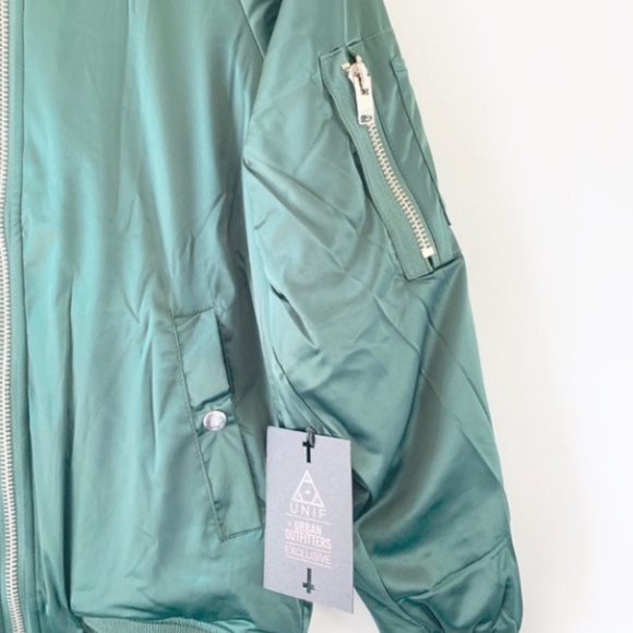 UNIF Urban Outfitters green satin bomber jacket - Picture 4 of 7